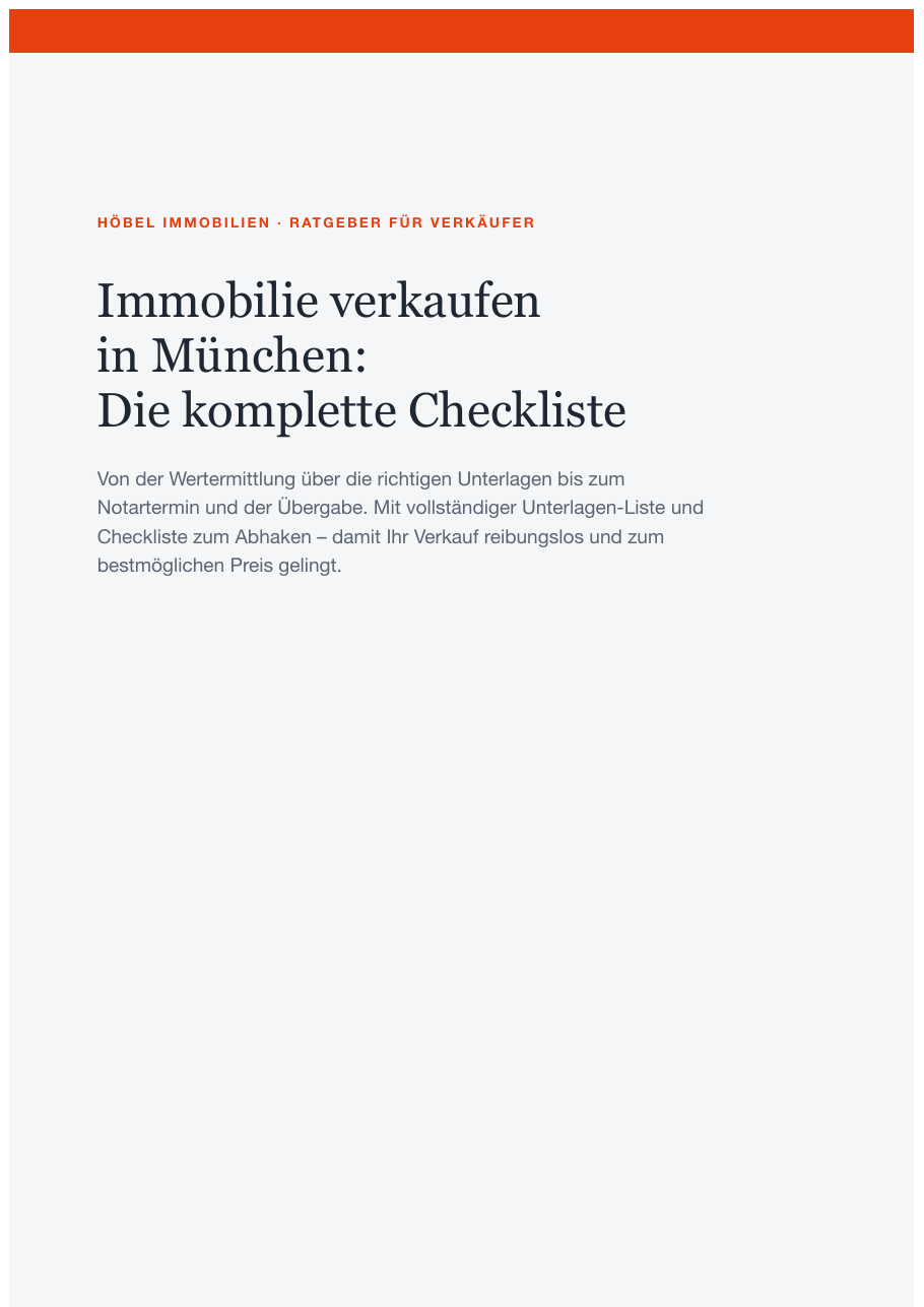 Titelseite der Checkliste „Immobilie verkaufen in München“ von Höbel Immobilien